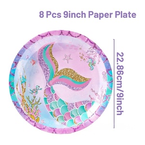 Vaisselle jetable sirène écailles de poisson de style moderne pour les fêtes d'anniversaire tasses en papier de vente chaude assiettes de mouchoirs - Product Image 6