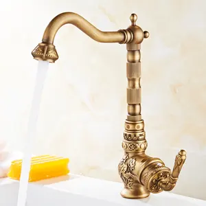 Satu Pegangan Eropa Torneira Antik Selesai Kuningan Basin Faucet untuk Kamar Mandi