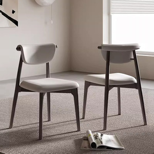 Modern Minimalist Ram Horn <b>Chair</b> Solid Wood Upholstered <b>Dining</b> <b>Chair</b> Nordic Style Light Luxury Design - Product Image 2