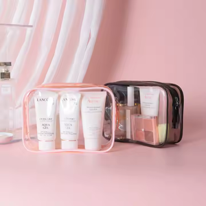 Dompet <span class=keywords><strong>Makeup</strong></span> tahan air bening transparan PVC kualitas tinggi untuk tas kosmetik modis merah muda <span class=keywords><strong>Organizer</strong></span> perjalanan ritsleting - Product Image 1