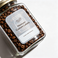 Étiquettes autocollantes transparentes en PET pour pots à café en verre Haoxuan OEM, imprimées à l'encre blanche, résistantes à l'eau, pour contenants transparents
