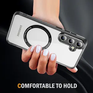 Samsung Galaxy S24 Ultra için lüks sert PC telefon kılıfı manyetik kamera koruyucu cep telefonu çanta