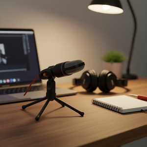 Pritech Condenser <b>Microphone</b> 3.5mm Plug Tripod <b>Stand</b> For Recording Podcasting - Product Image 3