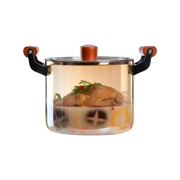 नई डिजाइन ग्लास ढक्कन कांच खाना पकाने के बर्तन Cookware सेट Borosilicate पारदर्शी स्पष्ट डबल-कान खाना पकाने के बर्तन
