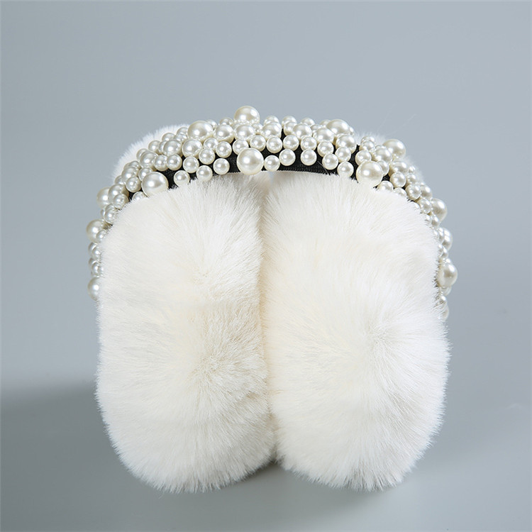 Высококачественные теплые женские меховые наушники с жемчугом для зимы 2020