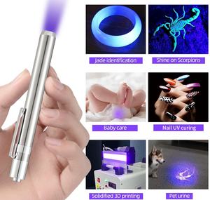 Linterna LED UV 365NM 395NM Pluma <span class=keywords><strong>ultravioleta</strong></span> Detector de <span class=keywords><strong>luz</strong></span> <span class=keywords><strong>Luz</strong></span> negra de acero inoxidable - Product Image 2