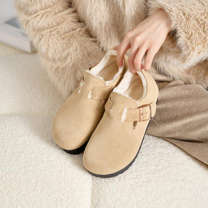 Zapatos Birkenstocks de cuero genuino para mujer, de 6CM suela gruesa, <span class=keywords><strong>botas</strong></span> de nieve de invierno con forro polar, zuecos cálidos Mao que aumentan la altura, mulas - Product Image 2