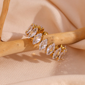2026 Popular Marquise Zircon Full Paved Stainless Steel 18K Gold Plated <b>Adjustable</b> Open Ladies Tennis Stackable Finger <b>Ring</b> - Product Image 6