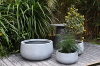 Pot Bunga Modern Berlapis Serat Alami/Beton Ukuran Sedang, Matte, Dekoratif untuk Hotel, Rumah, Taman, Kantor, Indoor & Outdoor