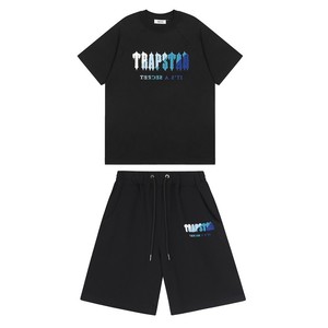 Camiseta de Manga Corta y Pantalones Cortos de Verano con Letras en Degradado Blanco y <span class=keywords><strong>Azul</strong></span>, Bordados en Tela de Rizo, Ecológicos, 100% Fibra de Bambú - Product Image 1