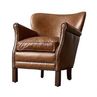 Amerikanischer Retro-Luxus-Loungesessel im Landhausstil mit hoher Rückenlehne, Echtleder und Massivholzrahmen, neigbar