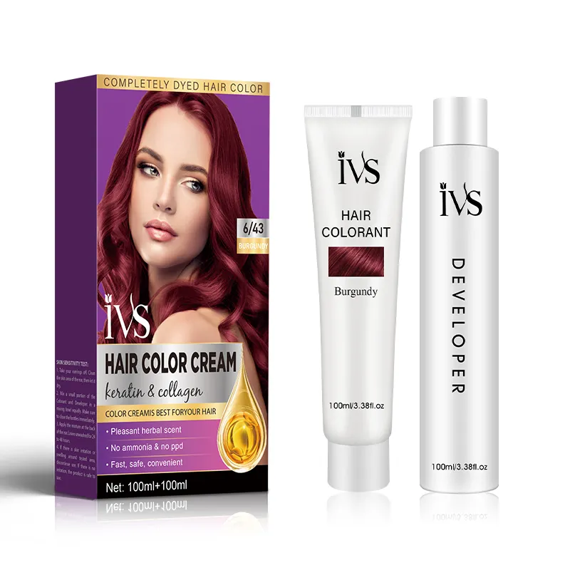 IVS Private Label Creme Farbe Natürliche Haarfarbe Farbstoff Henna Burgund Kollagen Haarfarbe Creme In loser Schüttung