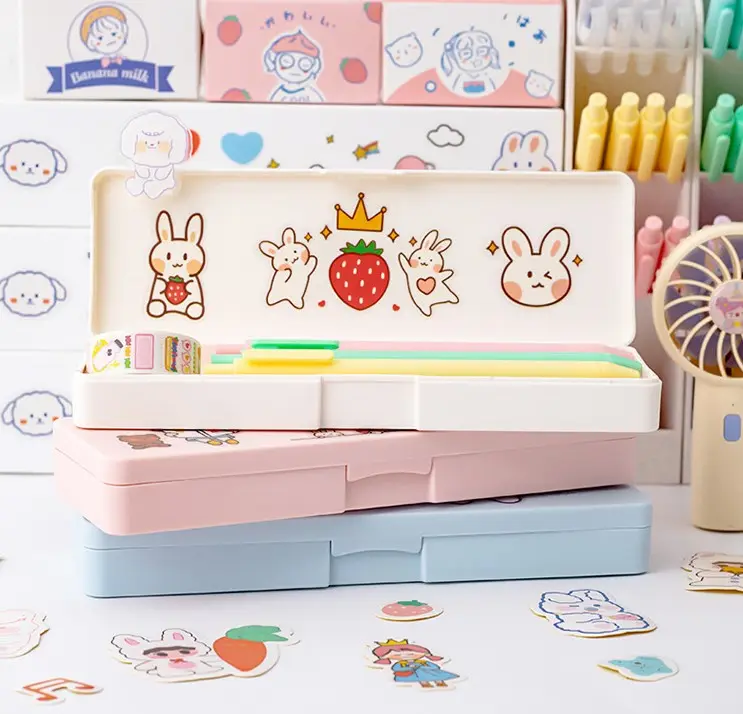 ABS Promosi Kapasitas Besar DIY Kotak Penyimpanan Plastik Buram Kartun Lucu Ringan Pensil Macaron Warna Pena Stationery