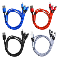 Kabel Pengisian Cepat 3-in-1 Nylon Braided Aluminium Alloy Multi-Warna USB Type-C/Micro USB 3A Tembaga Berlapis Timah untuk Ponsel & Mobil