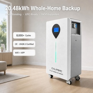Système de stockage d'énergie domestique 20,48 kWh, batterie LiFePO4 51,2 V, sur pied, avec surveillance Wi-Fi via application, fournisseur EPC, OEM - Product Image 1