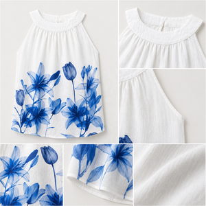 Conjunto <span class=keywords><strong>Blanco</strong></span> Floral para Mujer, Top Halter con Estampado Floral y Pantalones Anchos, Conjunto de Dos Piezas para Verano - Product Image 4