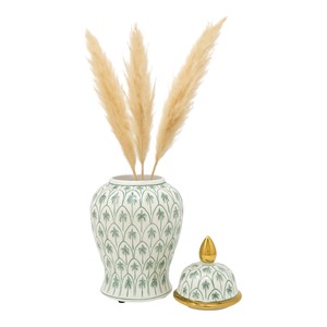 Vaso decorativo in ceramica con motivo a palma verde e bordo dorato per l'arredamento del soggiorno. - Product Image 2