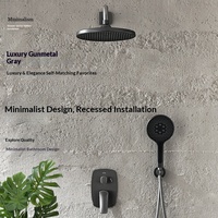 Douche murale encastrée de luxe en laiton chromé brossé, design moderne et épuré, avec fonction pluie et massage, cartouche céramique, idéale pour hôtels