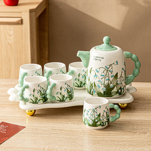 Caja de regalo con logotipo personalizado, juego de té de 7 piezas de porcelana de rosa azul, tetera floral británica con tazas de té, juego de fiesta de té para mujer con bandeja - Product Image 4