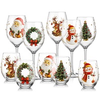 Lot de Verres à Vin de Noël en Gros avec Décoration 3D en Strass et Perles, Modèles à Pied et Sans Pied, Coffret Cadeau de Vaisselle de Fête (OEM/ODM)