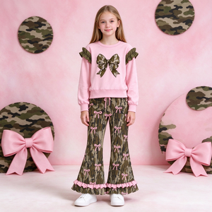 Conjuntos de Ropa Casual para Niñas con Estampado de Lazos y Volantes, Suaves, al por Mayor, para Hermanas, Ropa Infantil de Boutique, Precio de Fábrica, para Niñas Pequeñas - Product Image 3