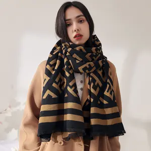 cashmere women's autumn and winter warm printing champagne gold elegant shawl designer scarf wholesale china