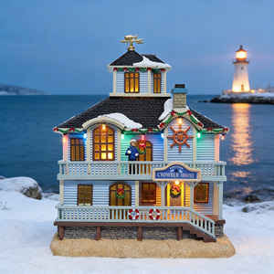 Statuetta in Resina Illuminata a LED a Tema Natalizio Casa sul <span class=keywords><strong>Mare</strong></span>, Decorazione per Villaggio Natalizio a Tema Nautico - Product Image 1