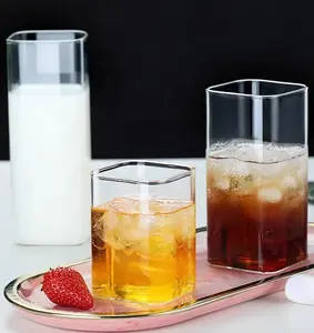 家庭用水カップ高ホウケイ酸正方形飲用正方形ガラスカップ透明ガラス単層カップ