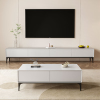 Conjunto de Mueble para TV y Mesa de Centro de Estilo Moderno y Minimalista, Mueble para TV de Patas Altas con Acabado Brillante para Sala de Estar