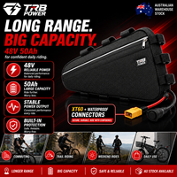 Batterie de vélo électrique 48V 50Ah, grand sac souple, pack pour cadre triangulaire, stock AU, livraison locale pour vélos de banlieue et de trail en Australie