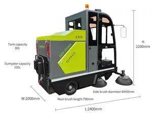 SBN-2000A Industrial Recheargeable Floor Sweeper Ride On Closed Road Cleaner Outdoor