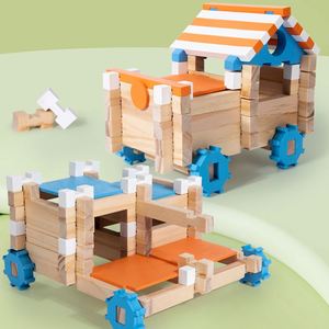Structures Diy Versatile Planks Construction <b>Set</b> Includes 114Pcs Wooden <b>Blocks</b> Stem <b>Building</b> Toy - Product Image 6
