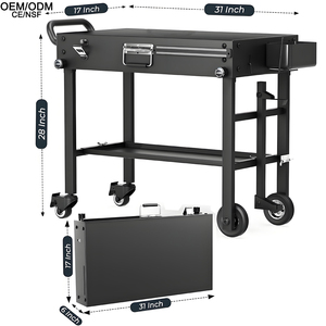Table de chariot de <span class=keywords><strong>barbecue</strong></span> extérieure en fer pliable portable <span class=keywords><strong>personnalisé</strong></span> avec résistance à la chaleur pour accessoires de <span class=keywords><strong>barbecue</strong></span> d'arrière-cour en plein air - Product Image 4