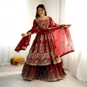 Designer Beautiful Embroidery And Sequence Work Crunchy Silk <b>Top</b> With Lehenga Bottom And Dupatta Fully Stitched Ready To Wear - Product Image 1