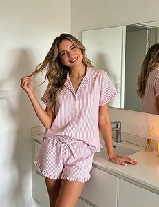 <span class=keywords><strong>Pantaloncini</strong></span> da Notte da <span class=keywords><strong>Donna</strong></span> in <span class=keywords><strong>Cotone</strong></span> a Maniche Corte con Volant e Bottoni, Lussuosi, Stampati, Traspiranti e Morbidi - Product Image 6