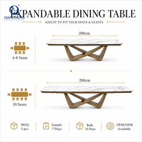 Table à manger très vendue avec 8 chaises, plateau en céramique marbrée de 12 mm, vente en gros, mobilier moderne pour la maison, ensemble de table à manger extensible