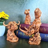 Buste d'animal moderne en métal, figurine réaliste Tête de Lion ou de Taureau, artisanat en résine, décoration artistique pour étagère de maison ou bibliothèque