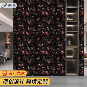Creation Of Time And Space Retro Self Adhesive Dark Floral 3D Wallpaper Background Wall Sticker For Cabinet - Product Image 4