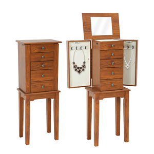 5 cassetti 8 ganci collana in legno in piedi armadietto per gioielli in legno cassa di stoccaggio con ripiano superiore organizzatore di stoccaggio <span class=keywords><strong>a</strong></span> <span class=keywords><strong>specchio</strong></span> - Product Image 1