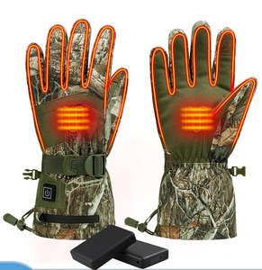 Guantes de caza recargables calefactables de invierno de lana de camuflaje de hoja de madera de cuero magnético de medio dedo completo para caza de aves - Product Image 1