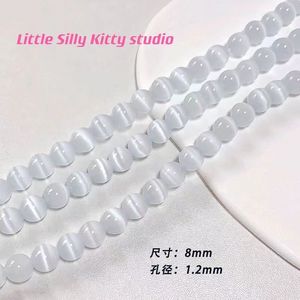 Perles en pierre œil de chat rouge vif, 6mm, 8mm, 10mm, roses et blanches, rondes, en vrac, pour la fabrication de bijoux, bracelets, colliers - Product Image 4