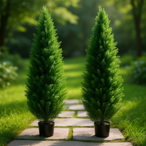 Arbre topiaire artificiel en cèdre Vevor, 5 pieds, lot de 2, imperméable, pour intérieur et extérieur, plante artificielle décorative, pot en plastique de forme cylindrique - Product Image 2