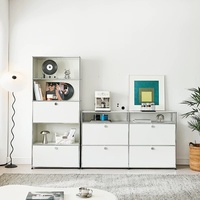 Meuble TV modulaire en acier inoxydable fait main sur mesure, design moderne, meuble de rangement pour salon avec paniers de rangement