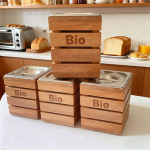 Bio Bamboo <b>Composting</b> <b>Bin</b> Square Stainless Steel Lid Indoor <b>Kitchen</b> Waste <b>Bin</b> - Product Image 1