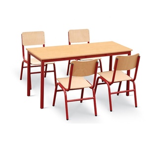 Escritorio escolar doble de madera antigua china, escritorio y silla escolar apilables - Product Image 5