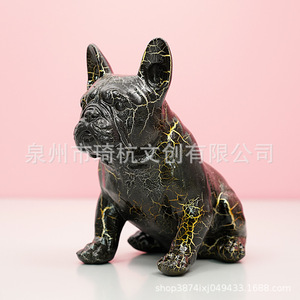 Figurine de bouledogue français en résine à peinture craquelée, décoration d'intérieur, cadeau pour le salon, style contemporain, pièce unique - Product Image 3