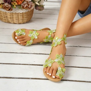 Women Lace Flower Applique Flat <b>Sandals</b> <b>Elastic</b> Ankle Strap Open Toe Summer Beach Ladies Casual Shoes - Product Image 6