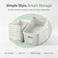 Paniers de rangement en plastique tissé PP avec poignées, empilables, organisateur domestique pour garde-manger, bureau, armoire de cuisine, conteneur ventilé