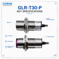 CORON GLR-T30-P M30 Capteur laser photoélectrique à faisceau traversant, sortie PNP NO/NC, détection de métaux, portée de détection 0-60m