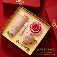 Luxuriöses Maiglöckchen-Geschenkset für Frauen, Isolierter Reisebecher und Kaffeetasse mit Duftkerze Business-Geschenkset